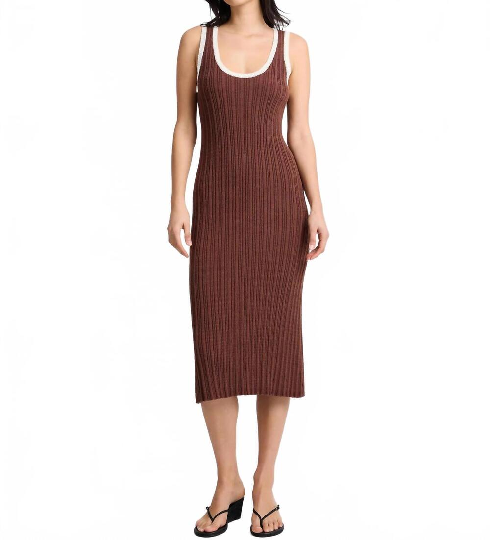 NEW ONIA cotton boucle scoop tank dress in brown